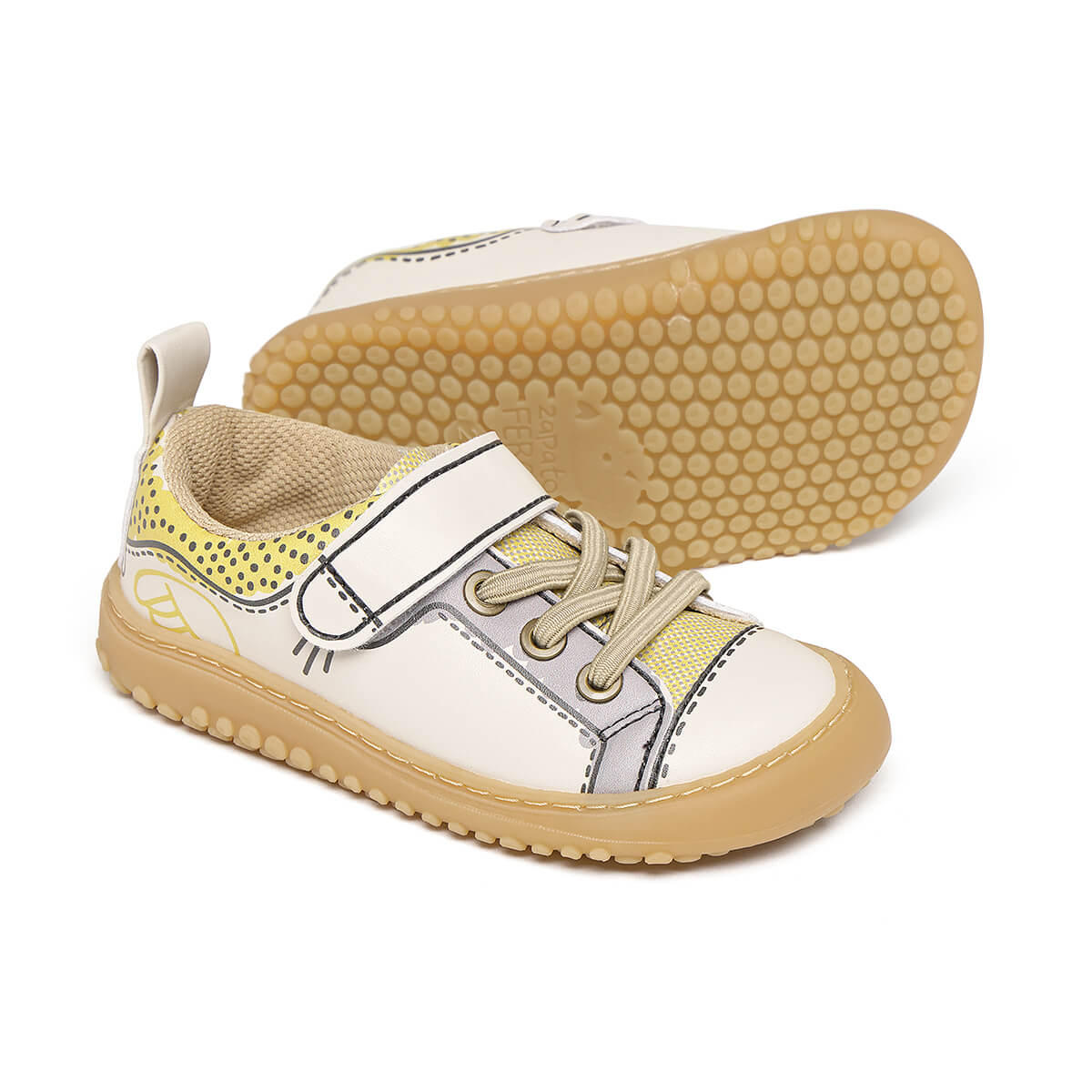 calzado barefoot uso deportivo colegio todos dias ninos ninas color amarillo gris paterna comic rocker aw25 02