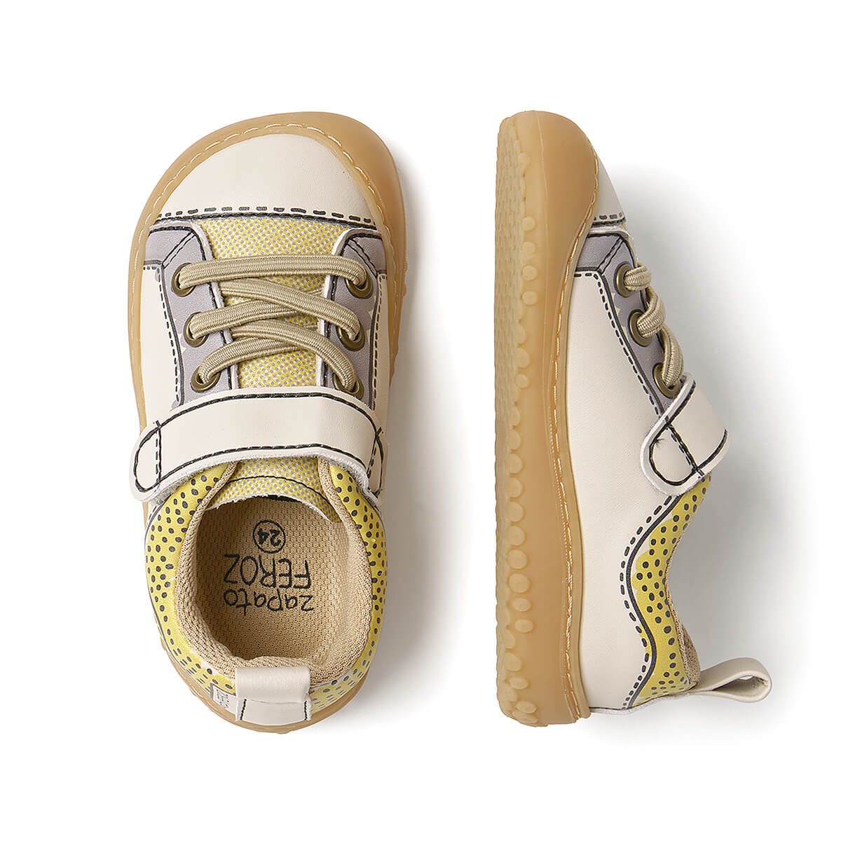 calzado barefoot uso deportivo colegio todos dias ninos ninas color amarillo gris paterna comic rocker aw25 03
