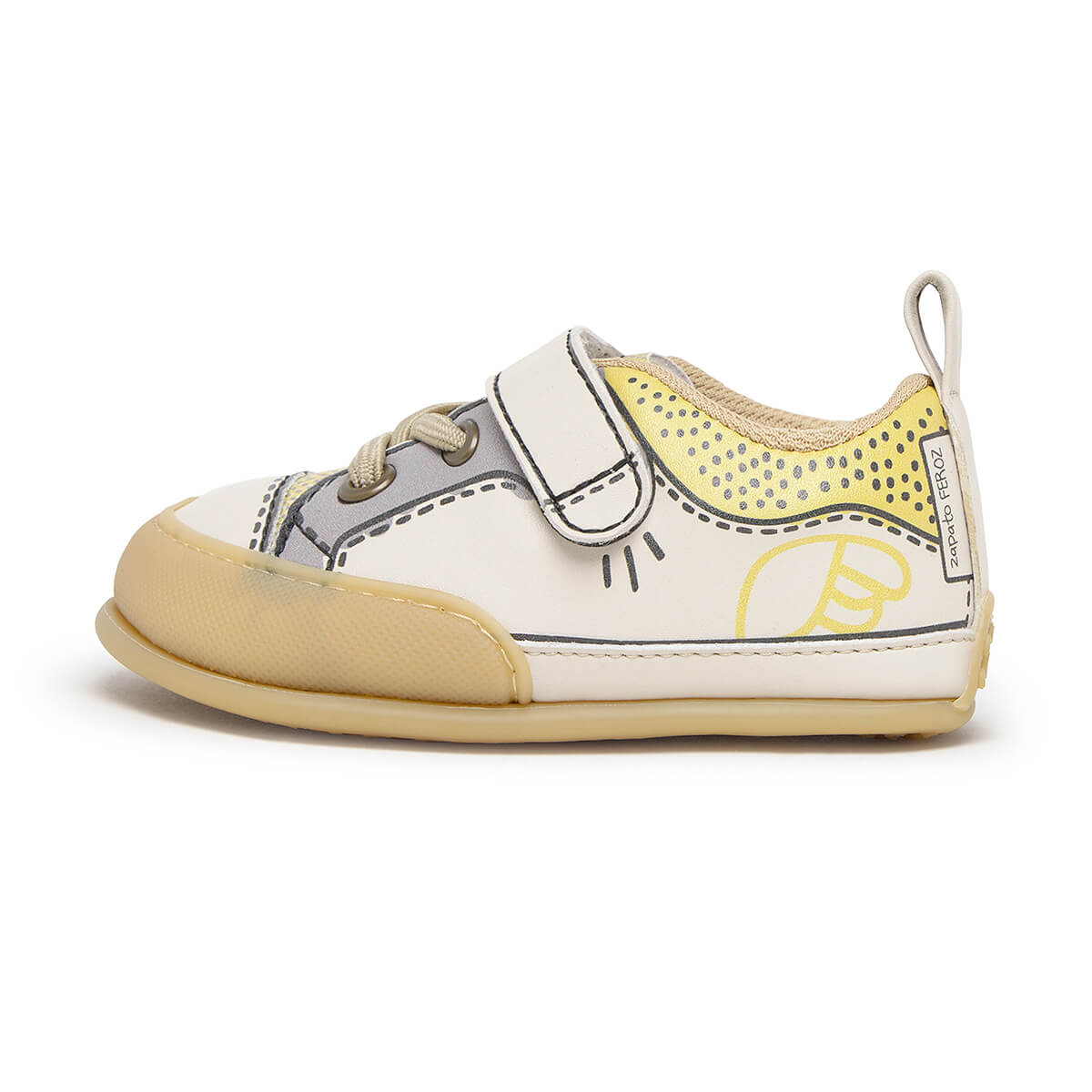 calzado barefoot uso deportivo todos dias infantil color amarillo beige paterna comic feroz aw25 01