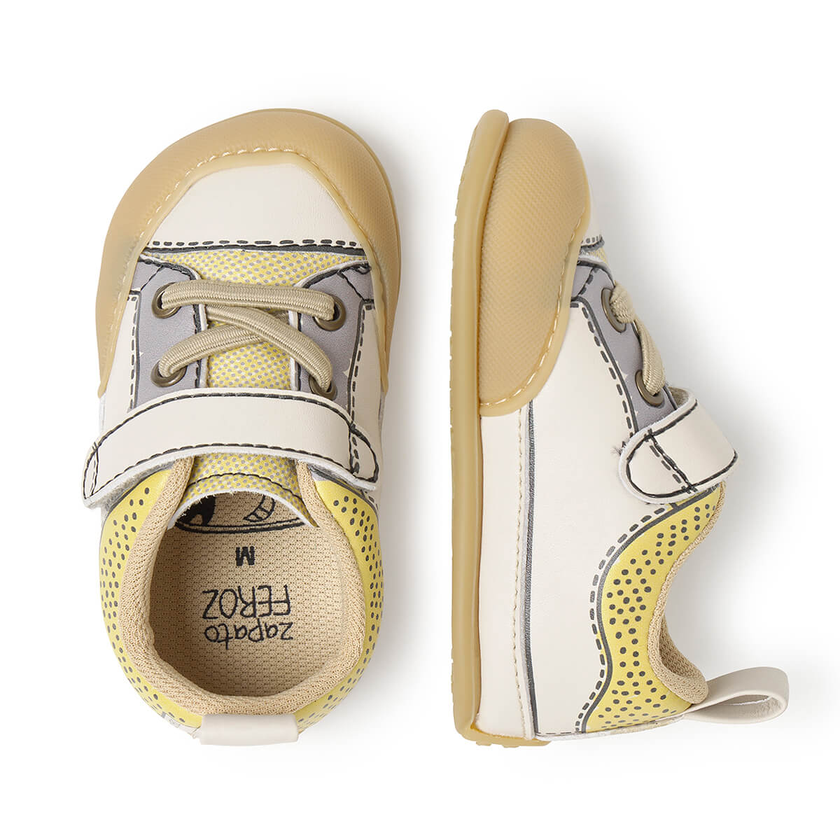calzado barefoot uso deportivo todos dias infantil color amarillo beige paterna comic feroz aw25 03