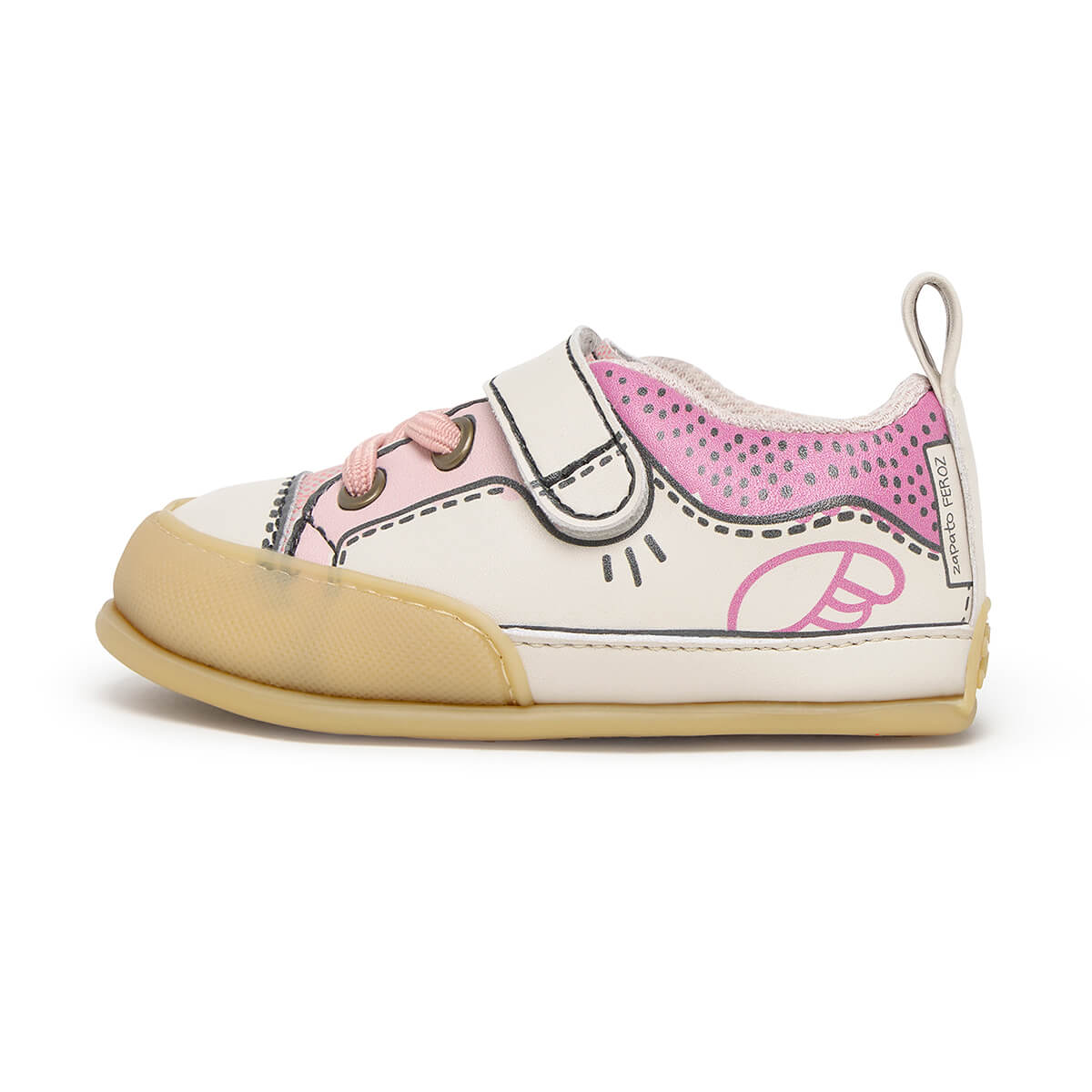 calzado barefoot uso deportivo todos dias infantil color rosa beige paterna comic feroz aw25 01
