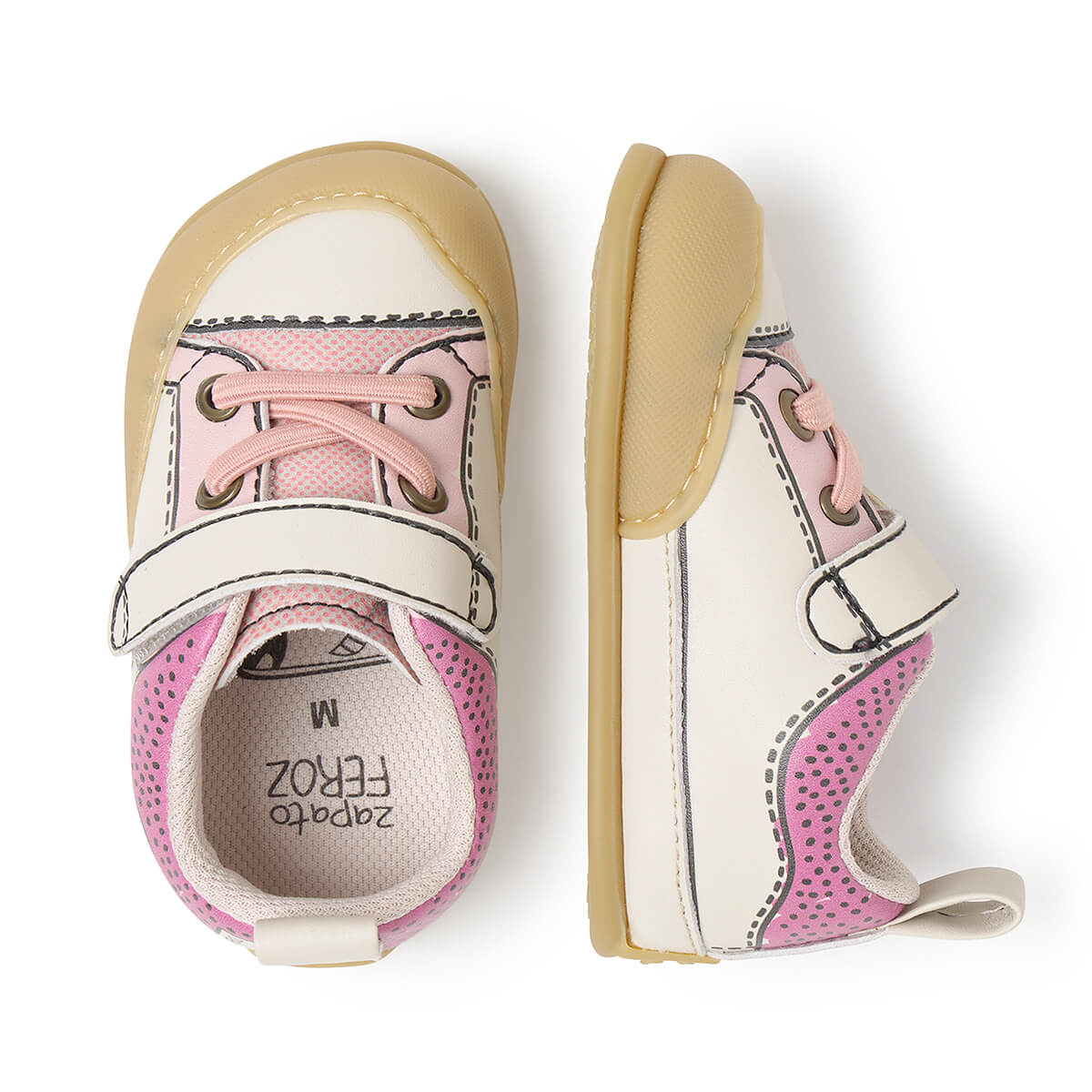 calzado barefoot uso deportivo todos dias infantil color rosa beige paterna comic feroz aw25 03