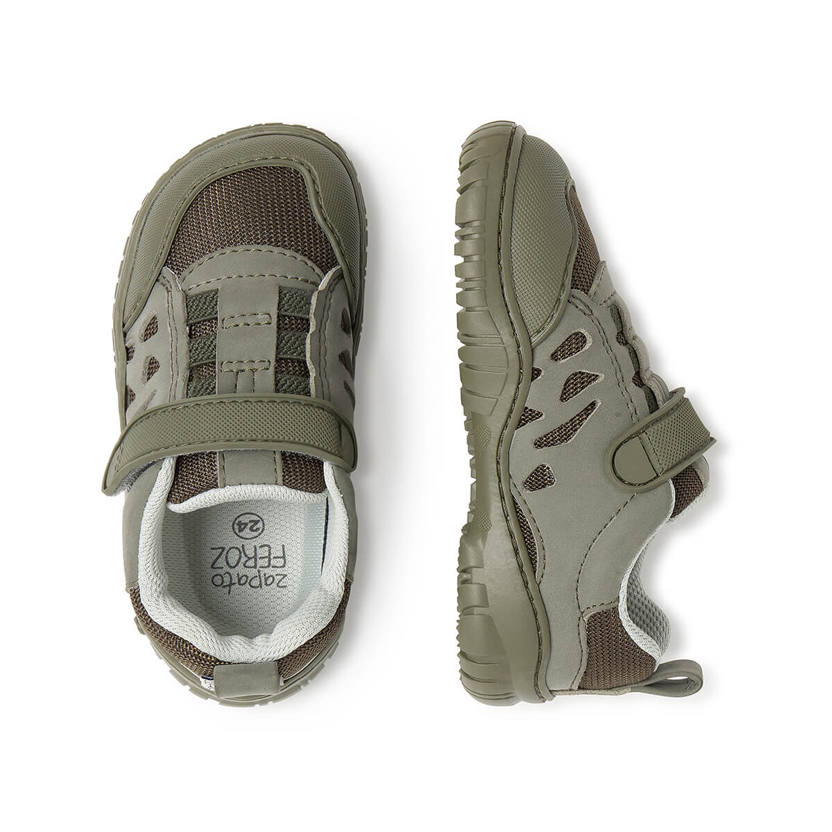 calzado infantil barefoot diseno respetuoso deportivo divertido moderno color kaki onil rocker 03