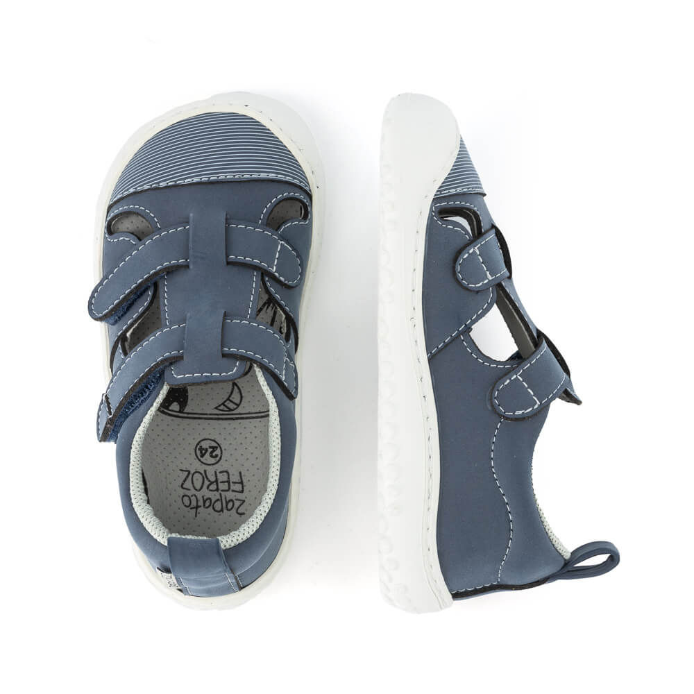 sandalias infantiles barefoot microfibra veganas suela plana flexible color azul javea rocker ss24