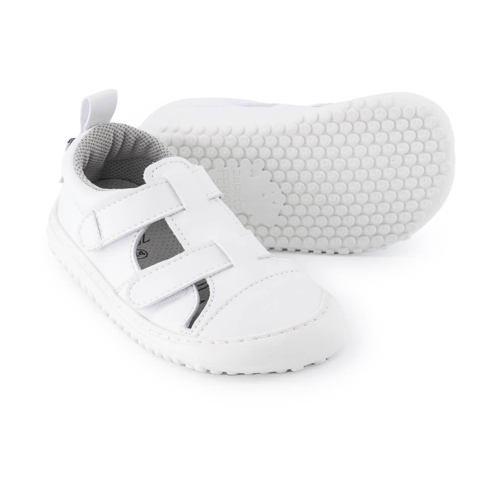 sandalias infantiles barefoot microfibra veganas suela plana flexible color blanco javea rocker ss24
