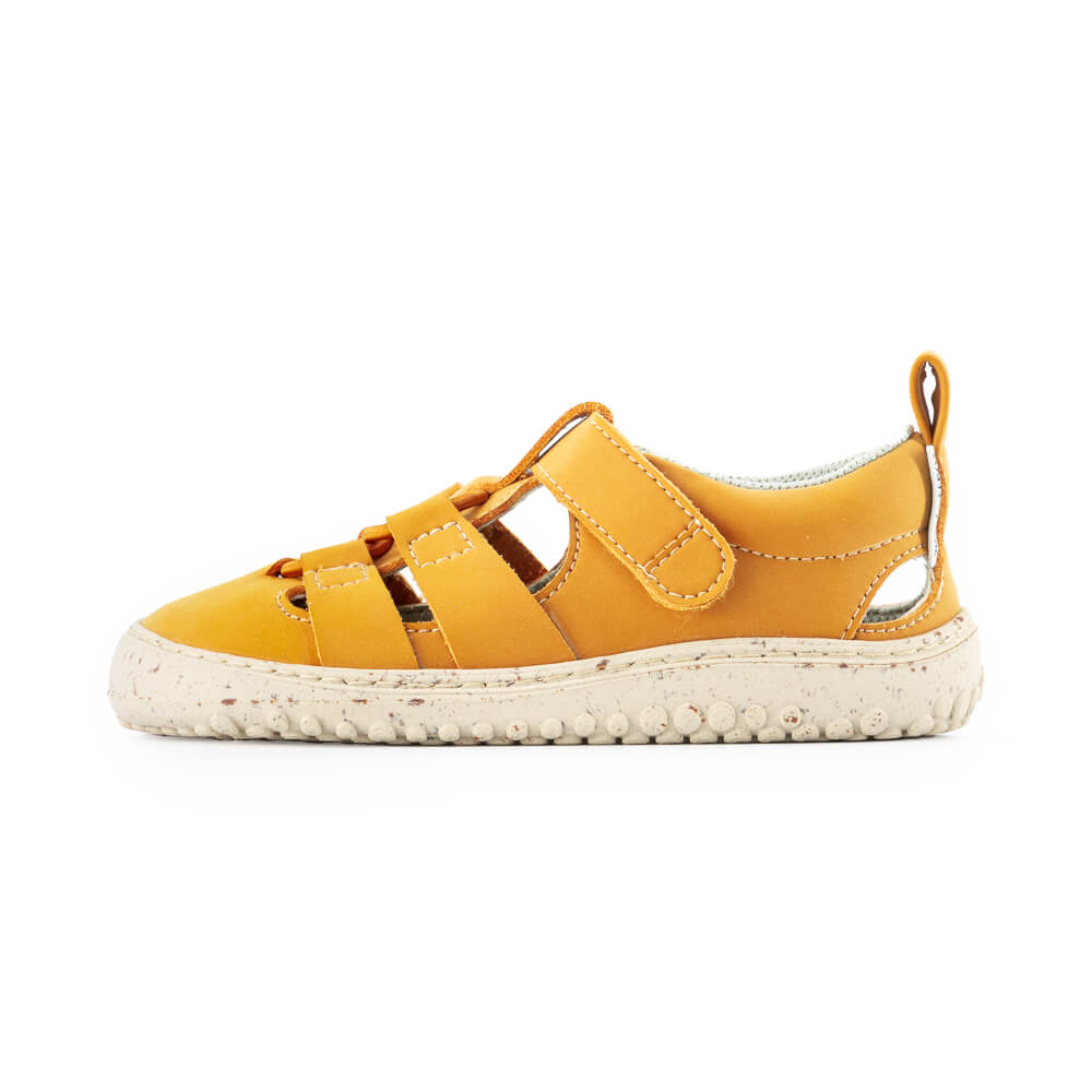 sandalias minimalistas veganas ajuste elasticos ninos ninas color amarillo mostaza canet rocker ss24