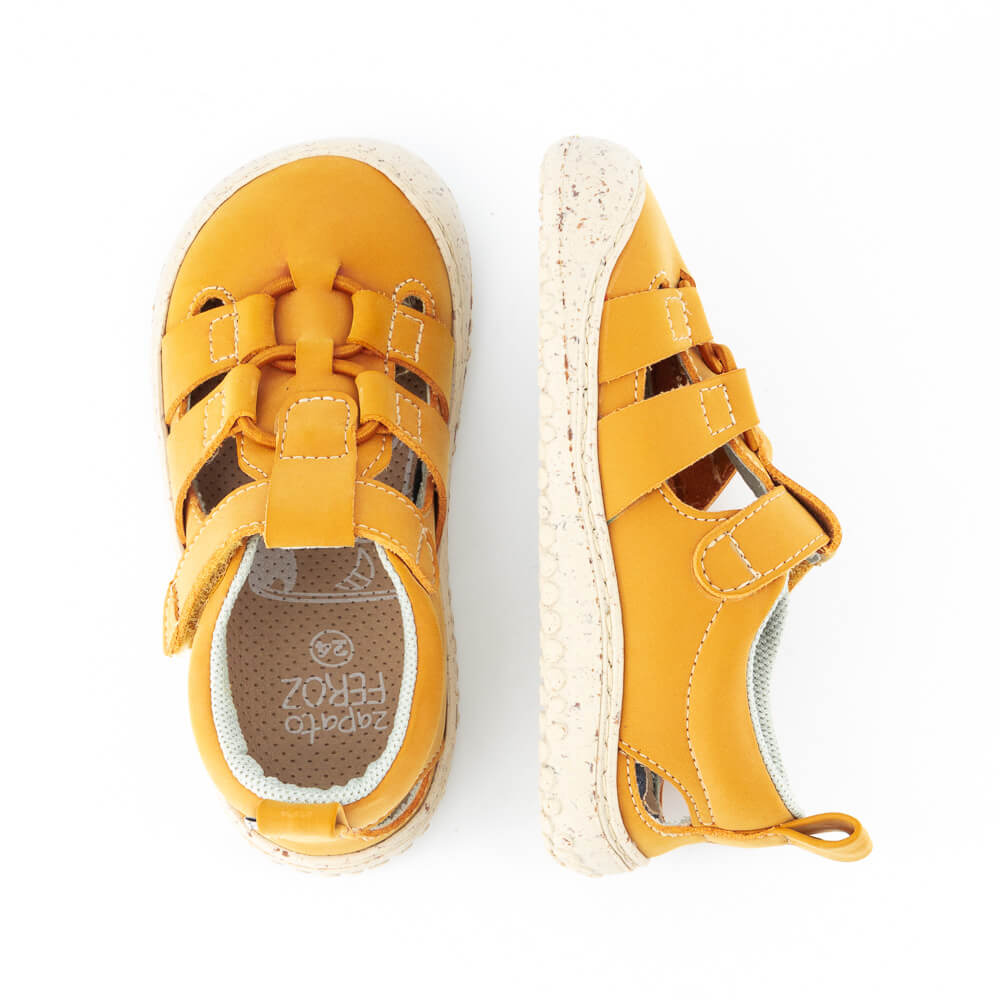 sandalias minimalistas veganas ajuste elasticos ninos ninas color amarillo mostaza canet rocker ss24