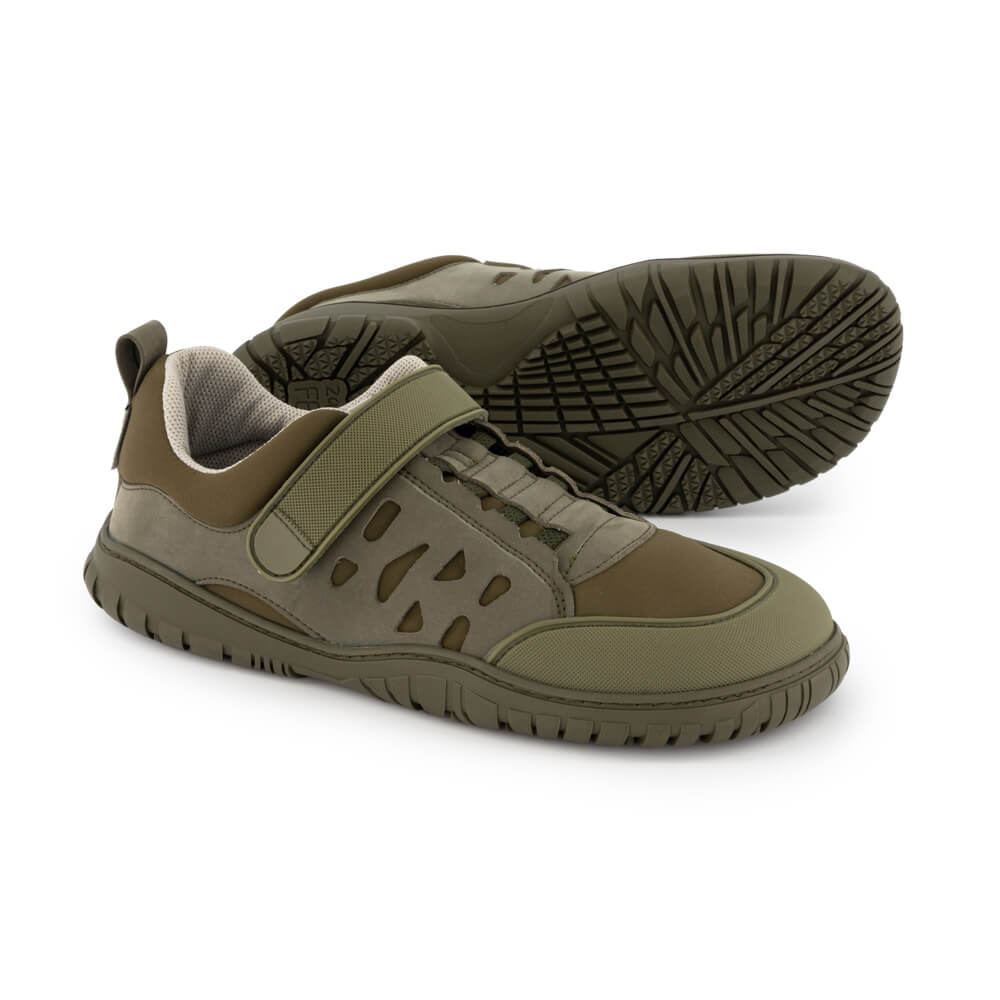 zapatillas minimalistas forma pie puntera goma suela todoterreno hombre mujer color verde onil kaki 02