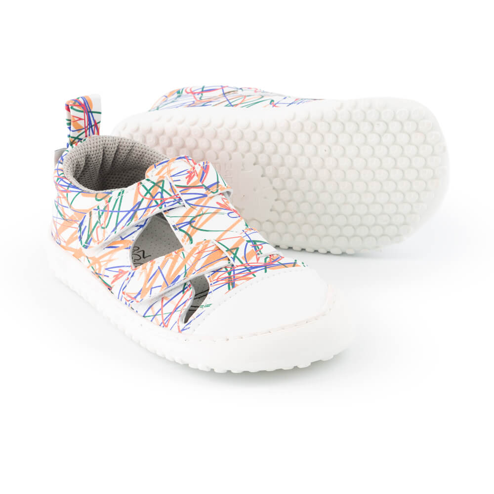sandalia infantil vegana estampado divertido garabatos rayajos rayas colores javea rocker ss24