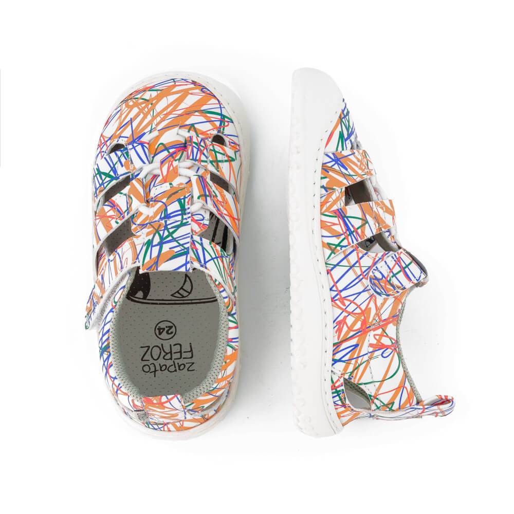 sandalias infantiles veganas microfibra diseno divertido rayajos colores canet rocker risco ss24