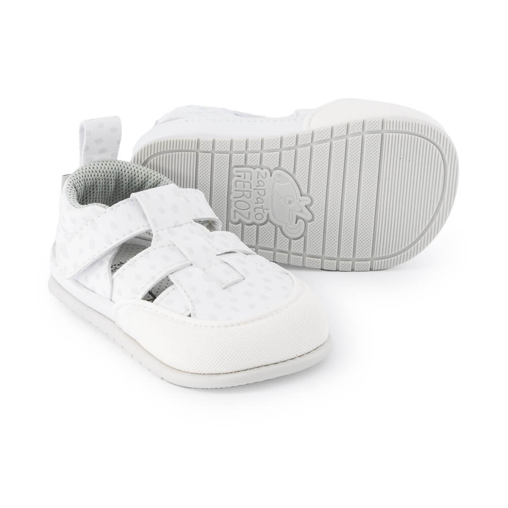 sandalias respetuosas barefoot veganas microfibra resistentes agua bebes color blanco puntos irta feroz ulises ss24 2