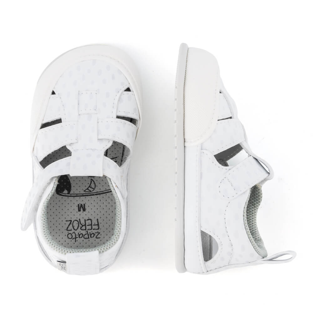 sandalias respetuosas barefoot veganas microfibra resistentes agua bebes color blanco puntos irta feroz ulises ss24 2