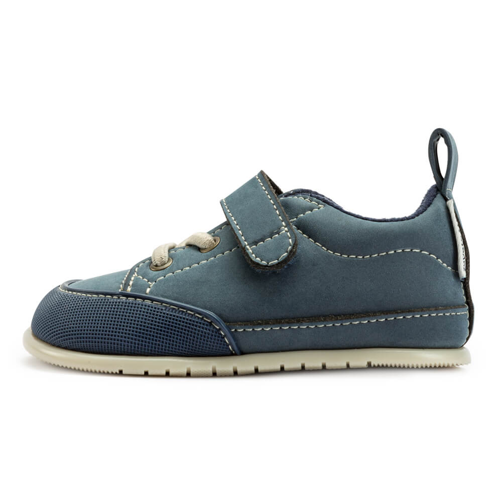 zapatillas deportivas nobuck calzado infantil barefoot ninos cordones velcro paterna azul AW22 01
