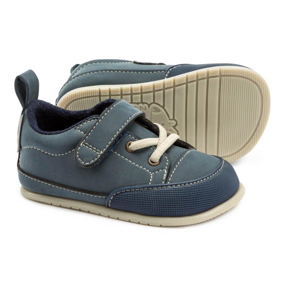 zapatillas deportivas nobuck calzado infantil barefoot ninos cordones velcro paterna azul AW22 02