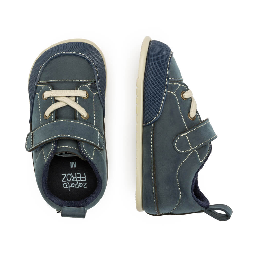zapatillas deportivas nobuck calzado infantil barefoot ninos cordones velcro paterna azul AW22 03
