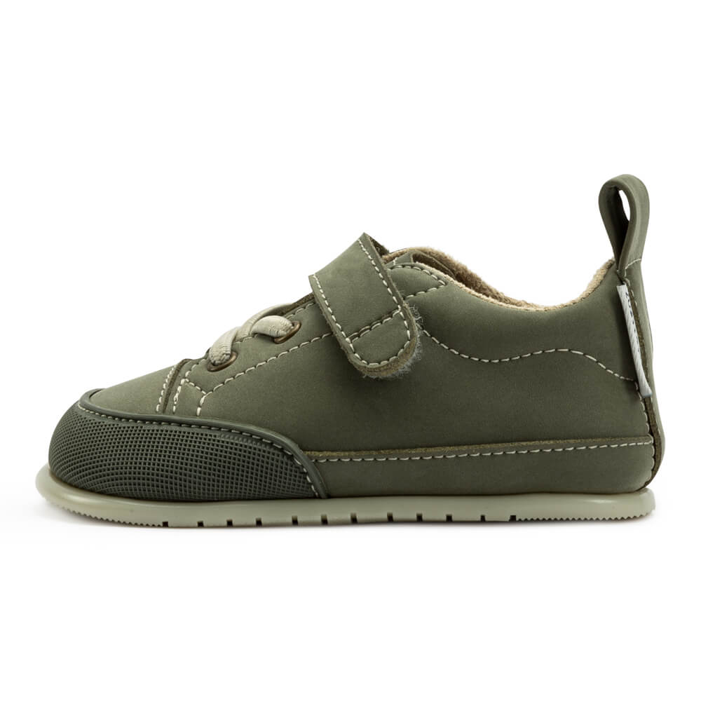 zapatillas deportivas nobuck calzado infantil barefoot ninos cordones velcro paterna kaki AW22 01