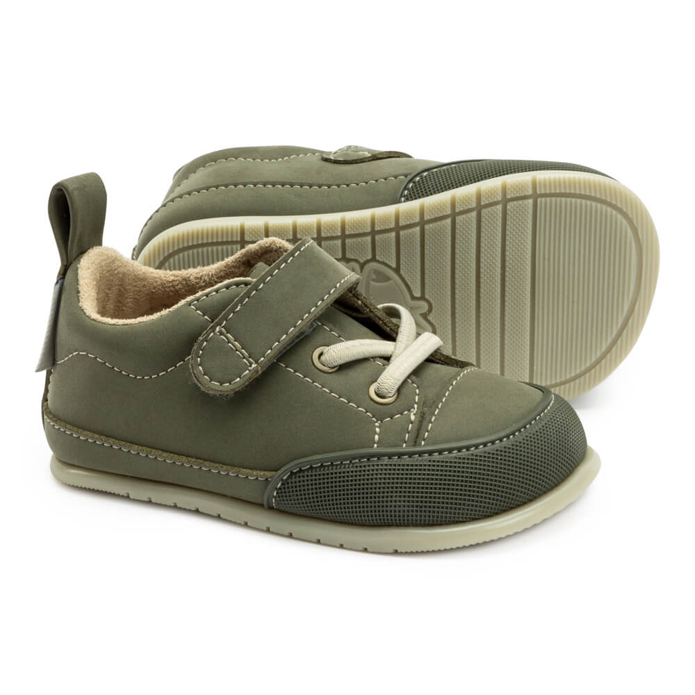 zapatillas deportivas nobuck calzado infantil barefoot ninos cordones velcro paterna kaki AW22 02