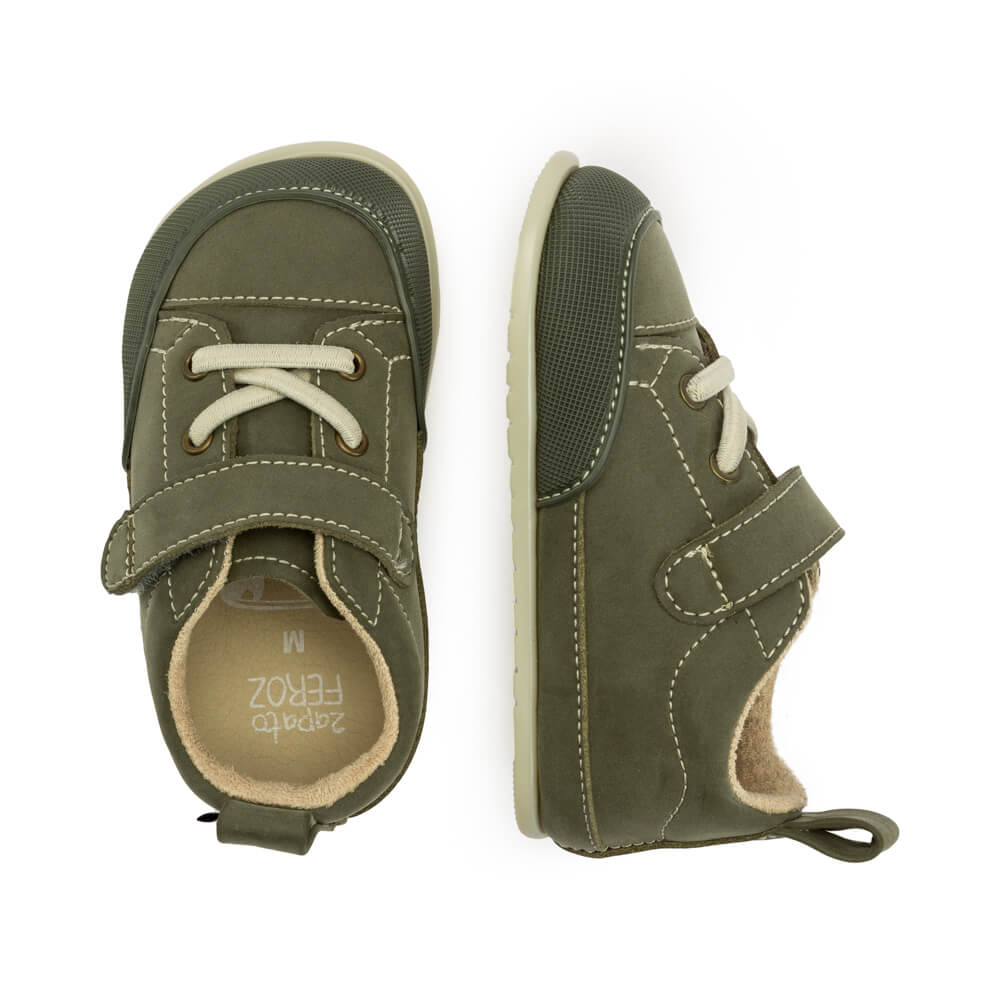 zapatillas deportivas nobuck calzado infantil barefoot ninos cordones velcro paterna kaki AW22 03
