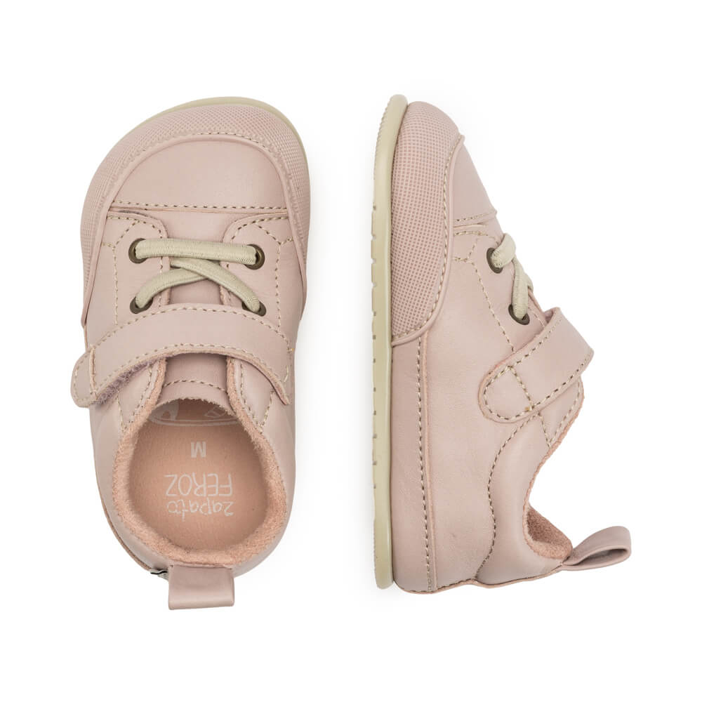 zapatillas deportivas nobuck calzado infantil barefoot ninos cordones velcro paterna rosapalo AW22 03
