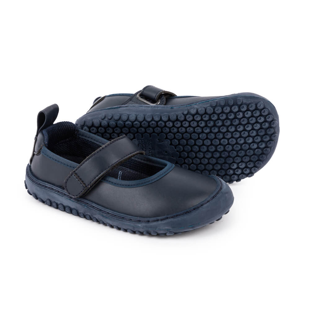 aitana rocker Azul marino microfibra .Bailarinas veganas para niñas. Desarrollo natural del pie. Barefoot