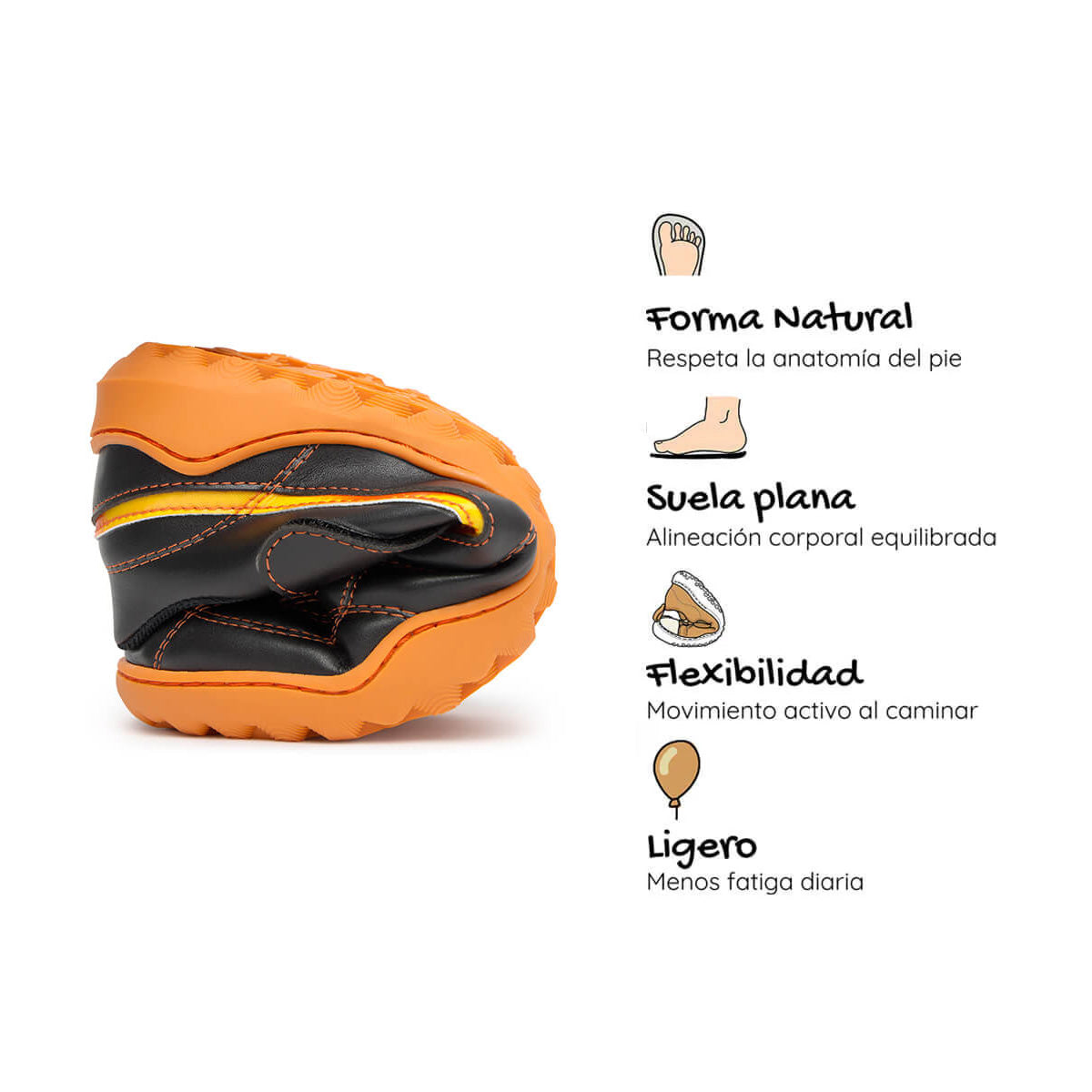 bota futbol sala barefoot amunt aw25 Microfibra Negro Naranja 04 | Negro Naranja Microfibra