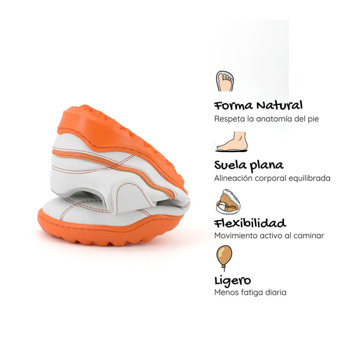 botas futbol sala barefoot blanco naranja amunt ss25 04  | Blanco Naranja Microfibra