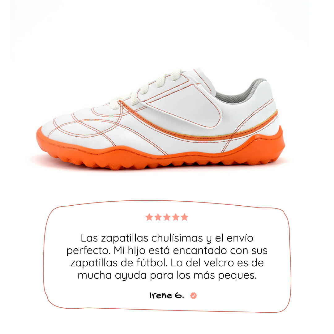botas futbol sala barefoot blanco naranja amunt ss26 01  | Blanco Naranja Microfibra