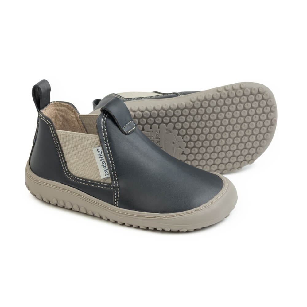 botas infantiles barefoot suela plana ligera blandita espacio dedos color azul espadan rocker aw23