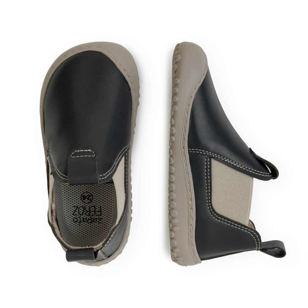 botas infantiles barefoot suela plana ligera blandita espacio dedos color azul espadan rocker aw23