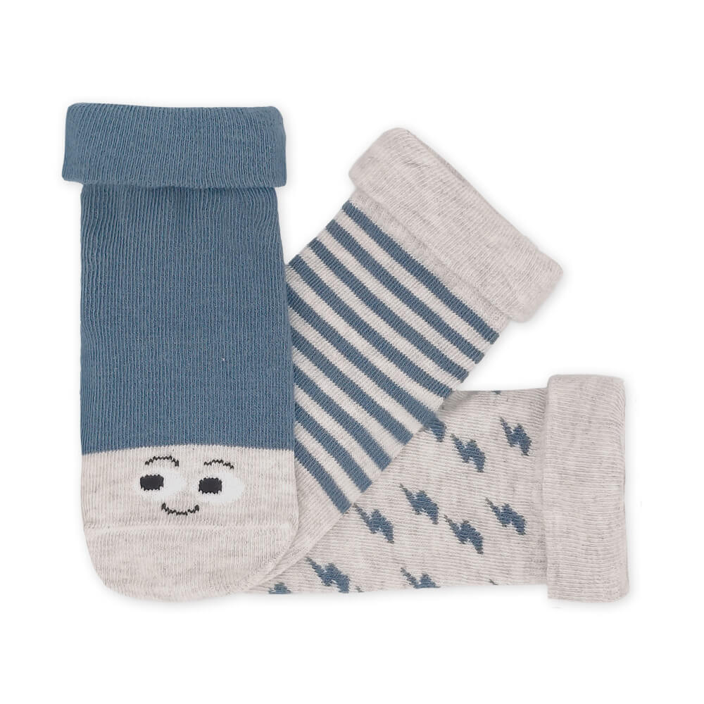 Calcetin bebé antideslizante azul denim | Caritas azul gris
