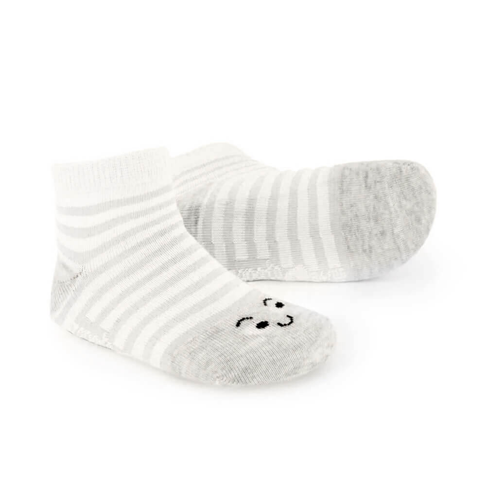 calcetin infantil caritas tobillero blanco rallas_1 | Caritas Gris Blanco