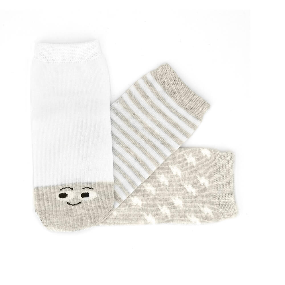 calcetin infantil caritas tobillero gris blanco | Caritas Gris Blanco