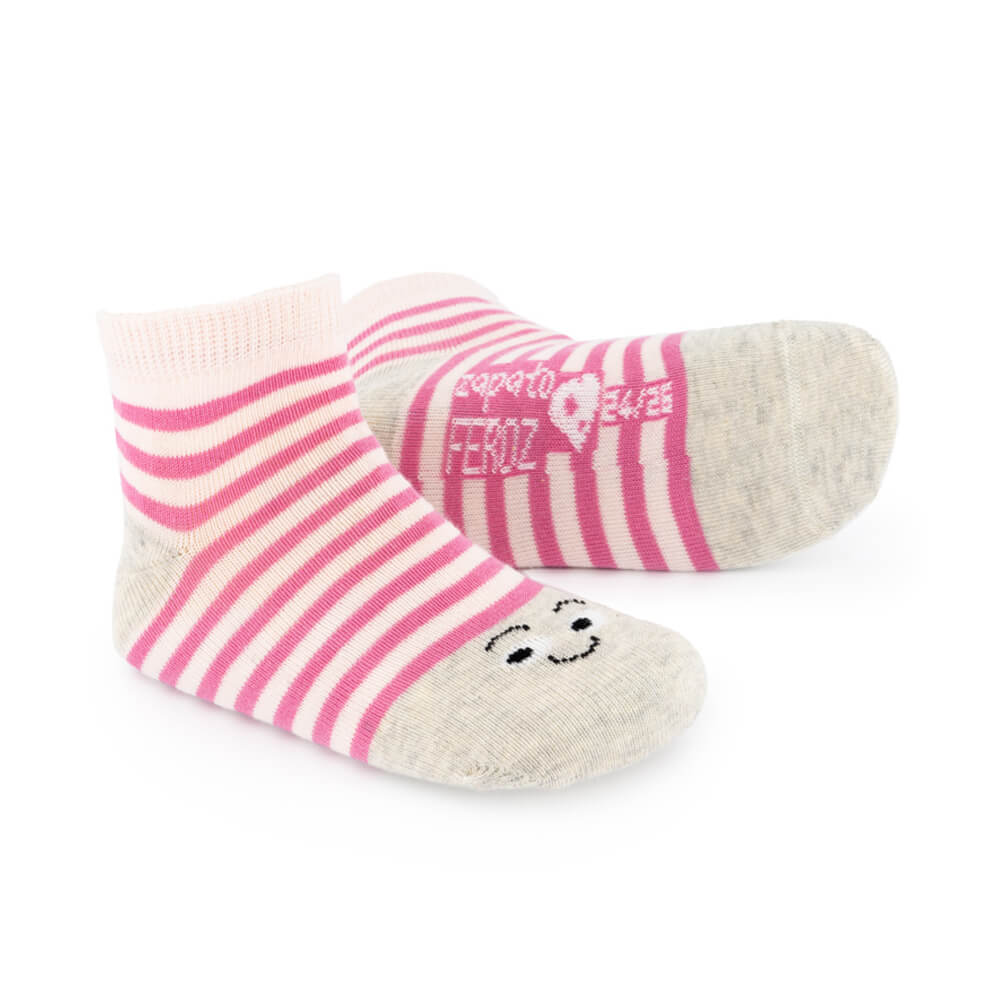 calcetin infantil caritas tobillero rosa rayas 3 | Caritas Rosa Fucsia