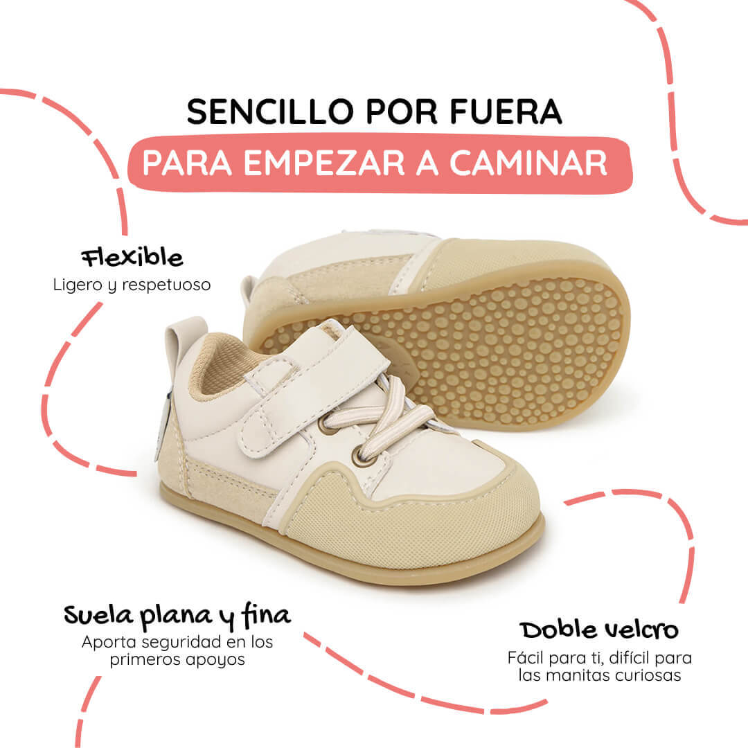 calzado barefoot primeros pasos bebe color beige off white cheste feroz AW25 02 | beige microfibra