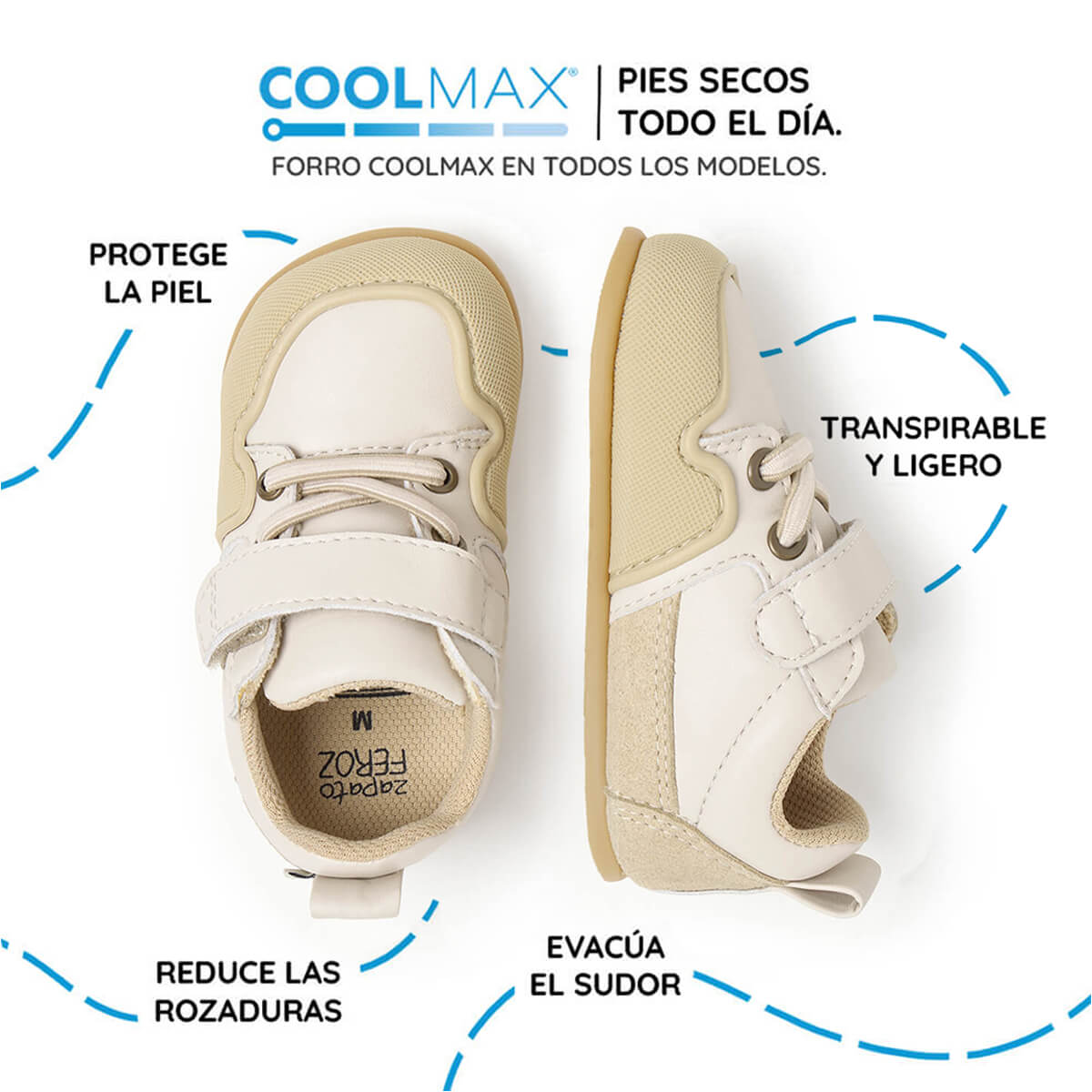 calzado barefoot primeros pasos bebe color beige off white cheste feroz AW25 03 | beige microfibra