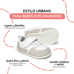 calzado barefoot suela fina flexible color blanco gris bebes cheste feroz ss26 02 | blanco gris microfibra