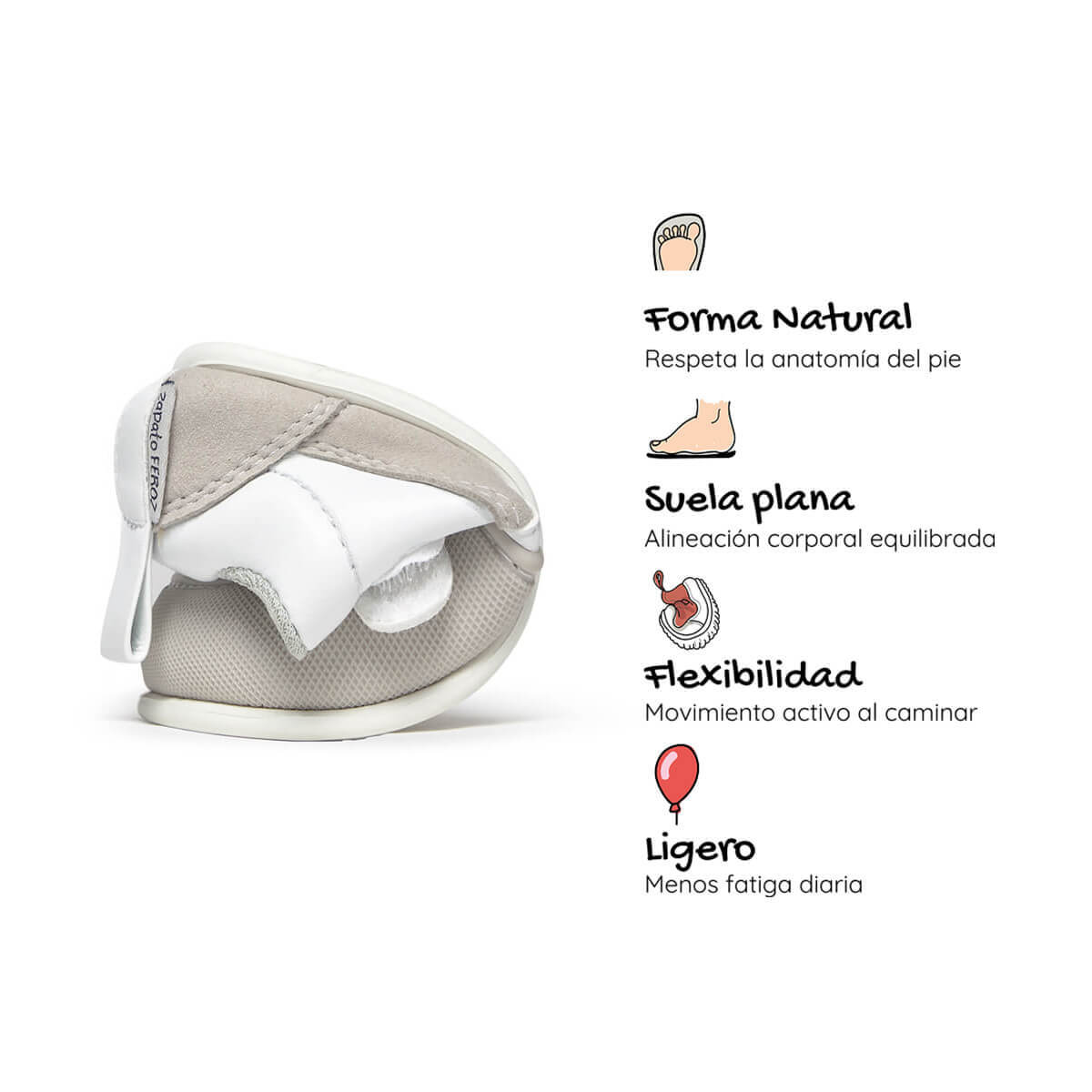 calzado barefoot suela fina flexible color blanco gris bebes cheste feroz ss26 05 | blanco gris microfibra
