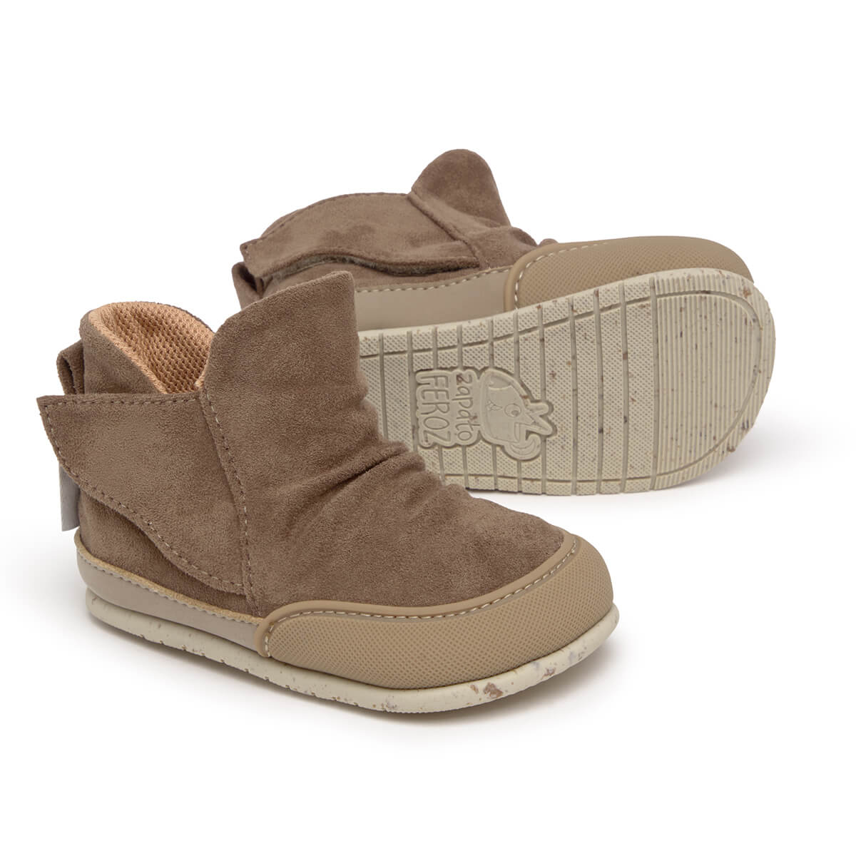 calzado botas barefoot comodas flexibles forro calentito bebe color taupe chelva feroz aw24 02