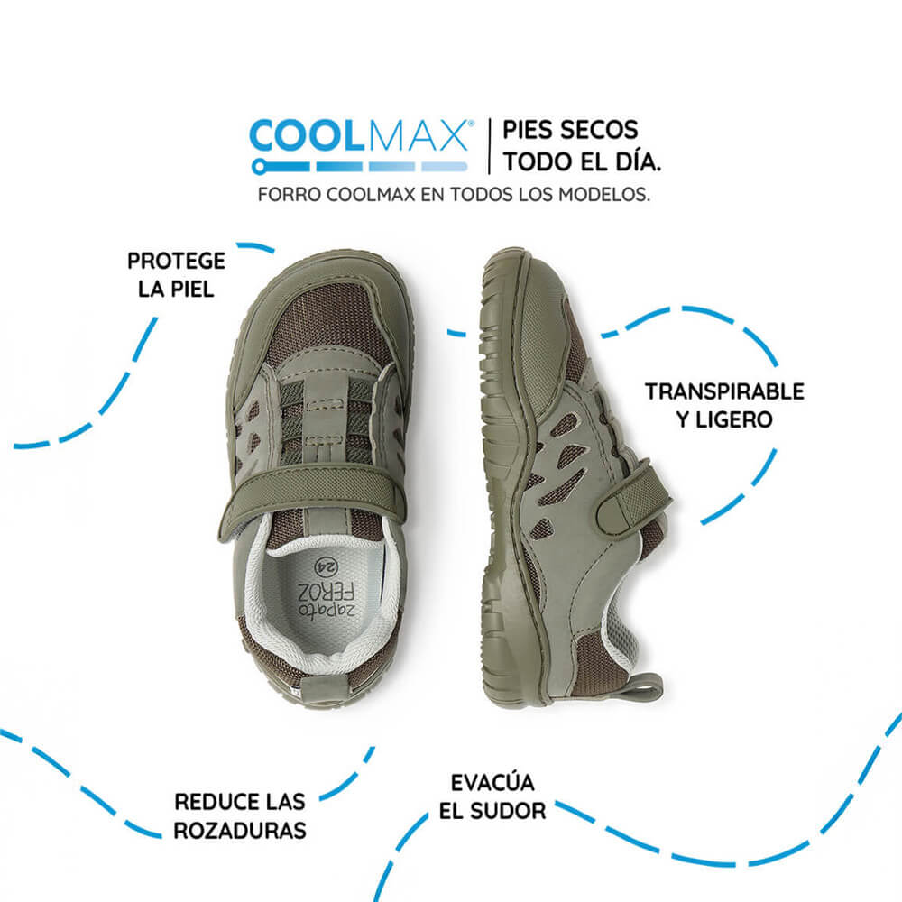 calzado infantil barefoot diseno respetuoso deportivo divertido moderno color kaki onil rocker 03