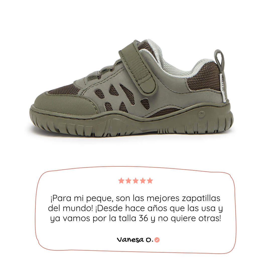 calzado infantil barefoot diseno respetuoso deportivo divertido moderno color kaki onil rocker ss26 01