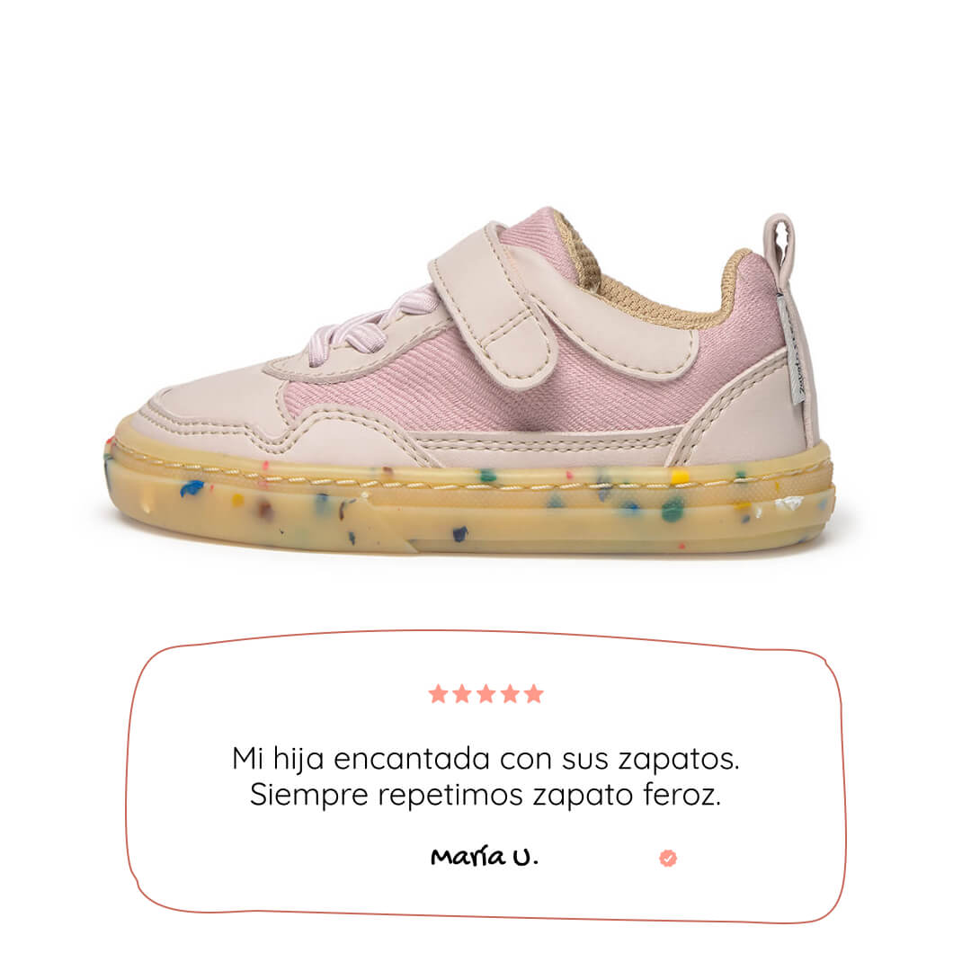 calzado minimalista casual tejido microfibra nobuck infantil color rosa faura rocker ss26 Palo 01