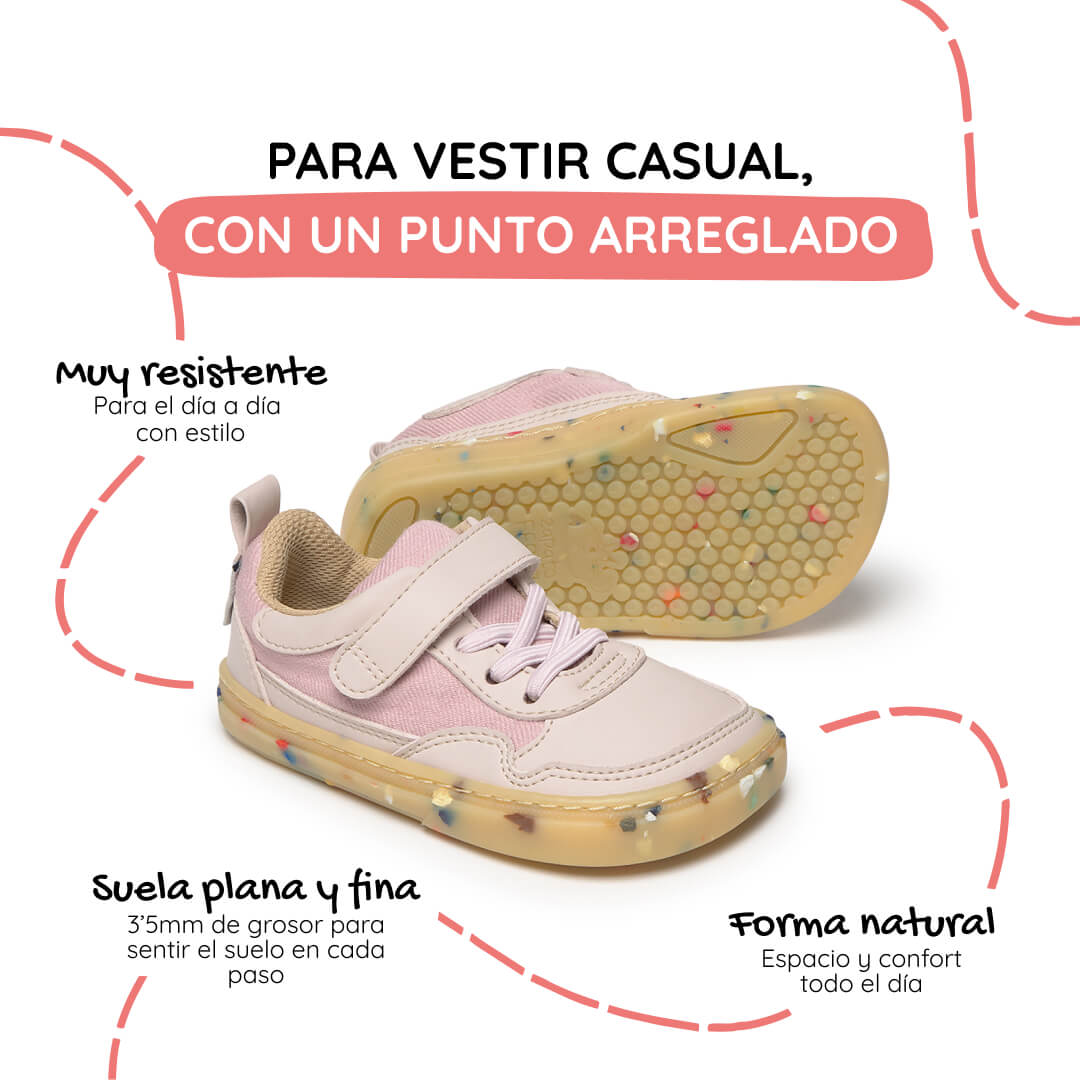 calzado minimalista casual tejido microfibra nobuck infantil color rosa faura rocker ss26 Palo 02