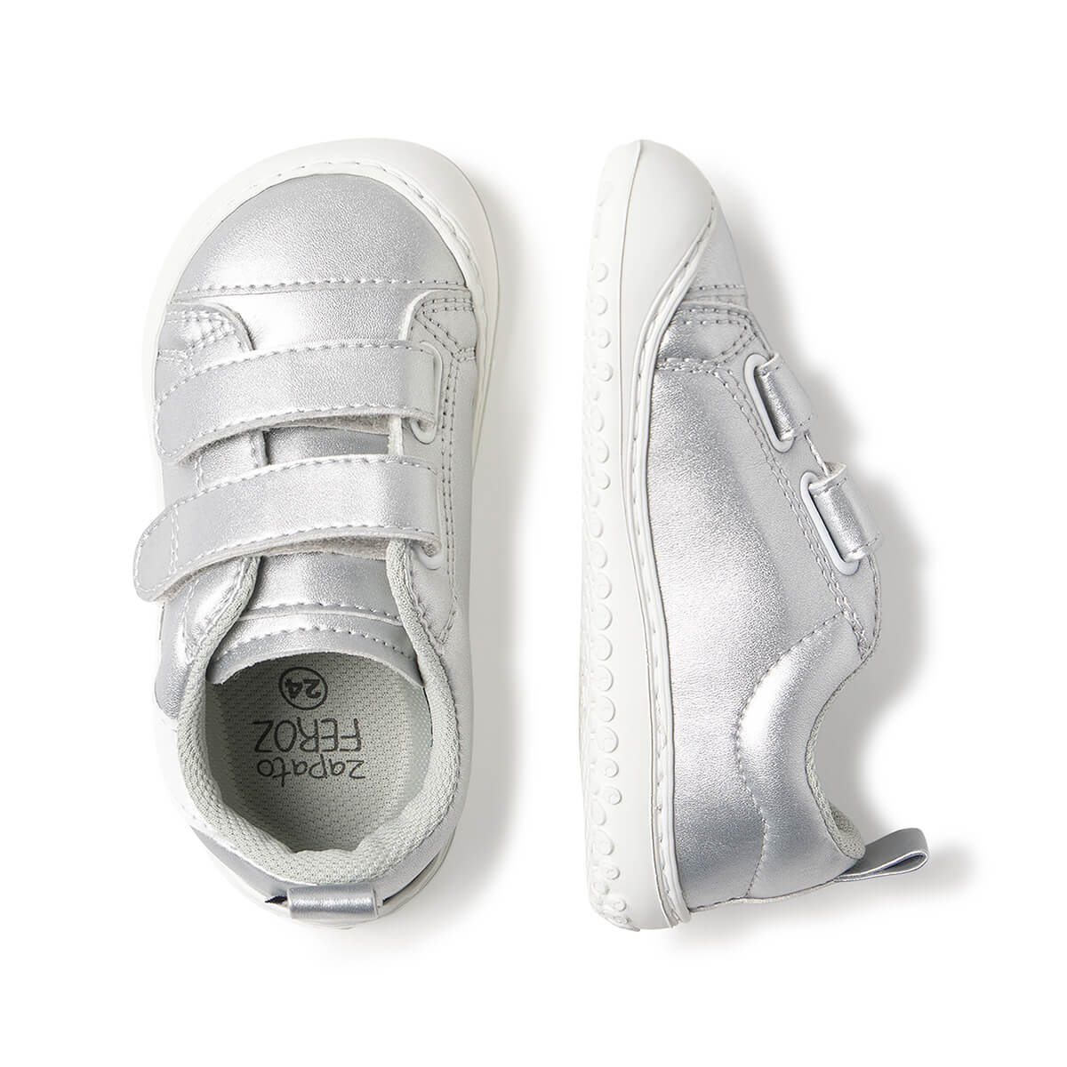 Calzado respetuoso movimiento pisada consciente bebe color plata blanco moraira rayo rocker 03