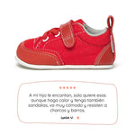calzado respetuoso tejido vegano tejano bebes color tojo eliana feroz ss26 lat 01 | rojo tejano