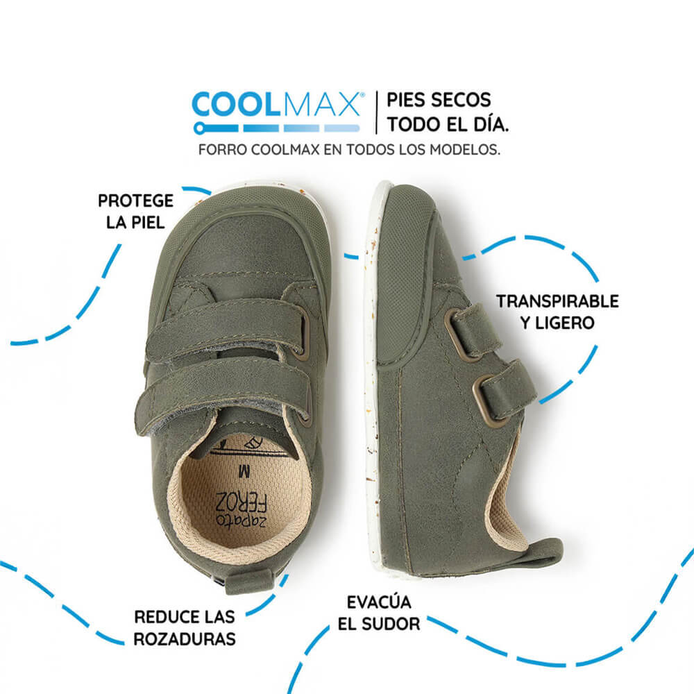 deportivas barefoot veganas faciles poner quitar bebes color verde kaki moraira feroz aw25 03 | kaki microfibra serraje