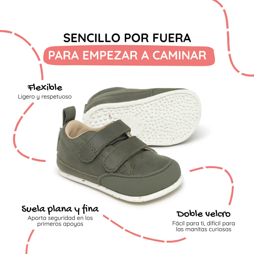 deportivas barefoot veganas faciles poner quitar bebes color verde kaki moraira feroz aw25 1000 | kaki microfibra serraje