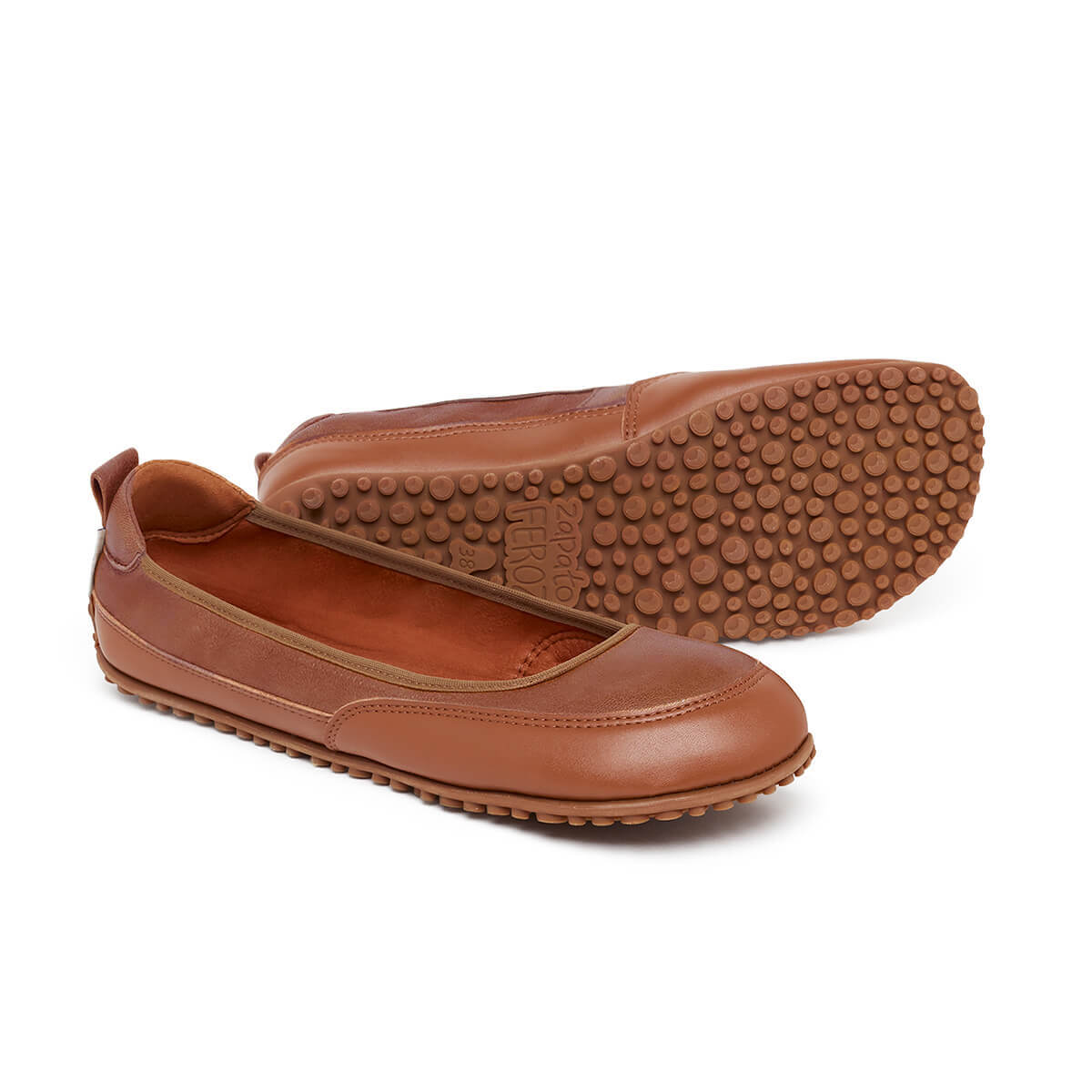 manoletinas barefoot ajustadas ligeras flexibles mujer piel color nut nuez marron claro olba adulto aw24 02