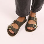 sandalia adulto minimalista respetuosa libertad movimiento hombre mujer saler ss26 kaki | Kaki Microfibra Serraje