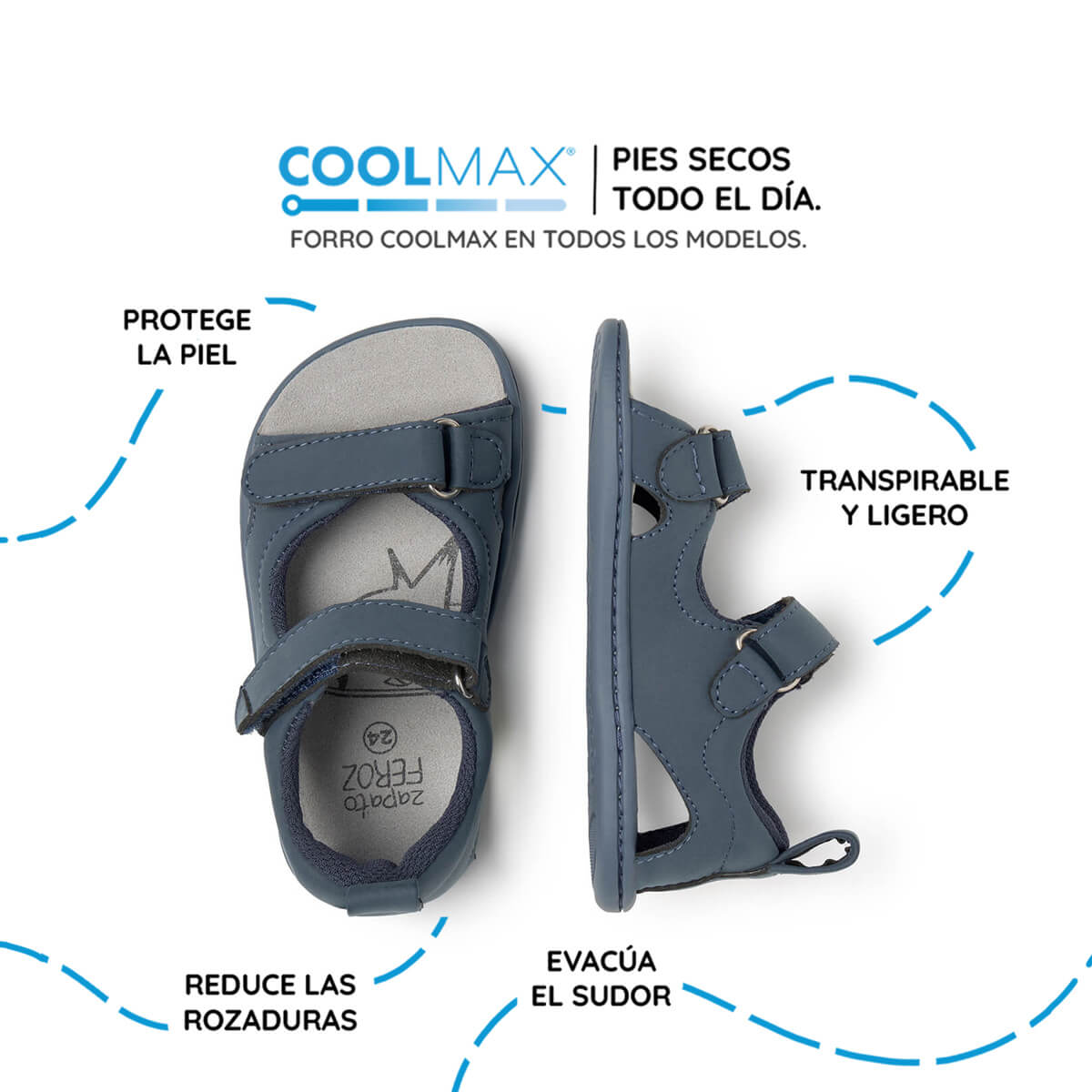 sandalia doble velcro barefoot infantil azul denim Saler rocker ss26 Denim 03 | Azul Denim Microfibra Nobuck
