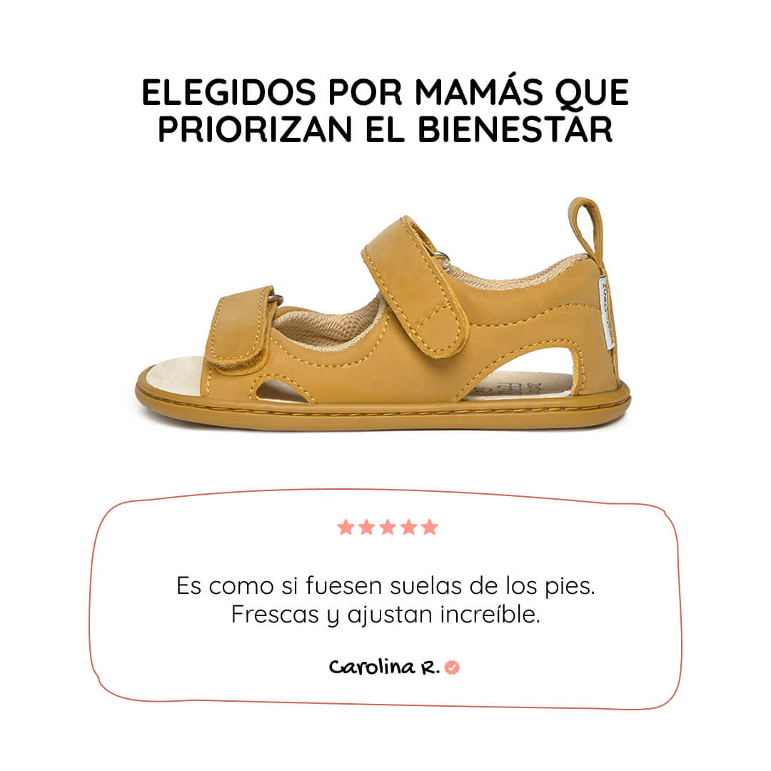sandalia doble velcro barefoot infantil mostaza Saler rocker ss26 01 | Mostaza Microfibra Nobuck